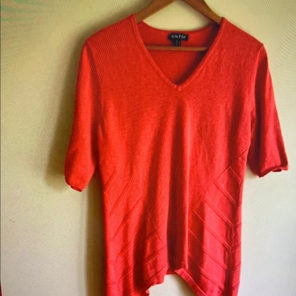 Red V-Neck Knit Top